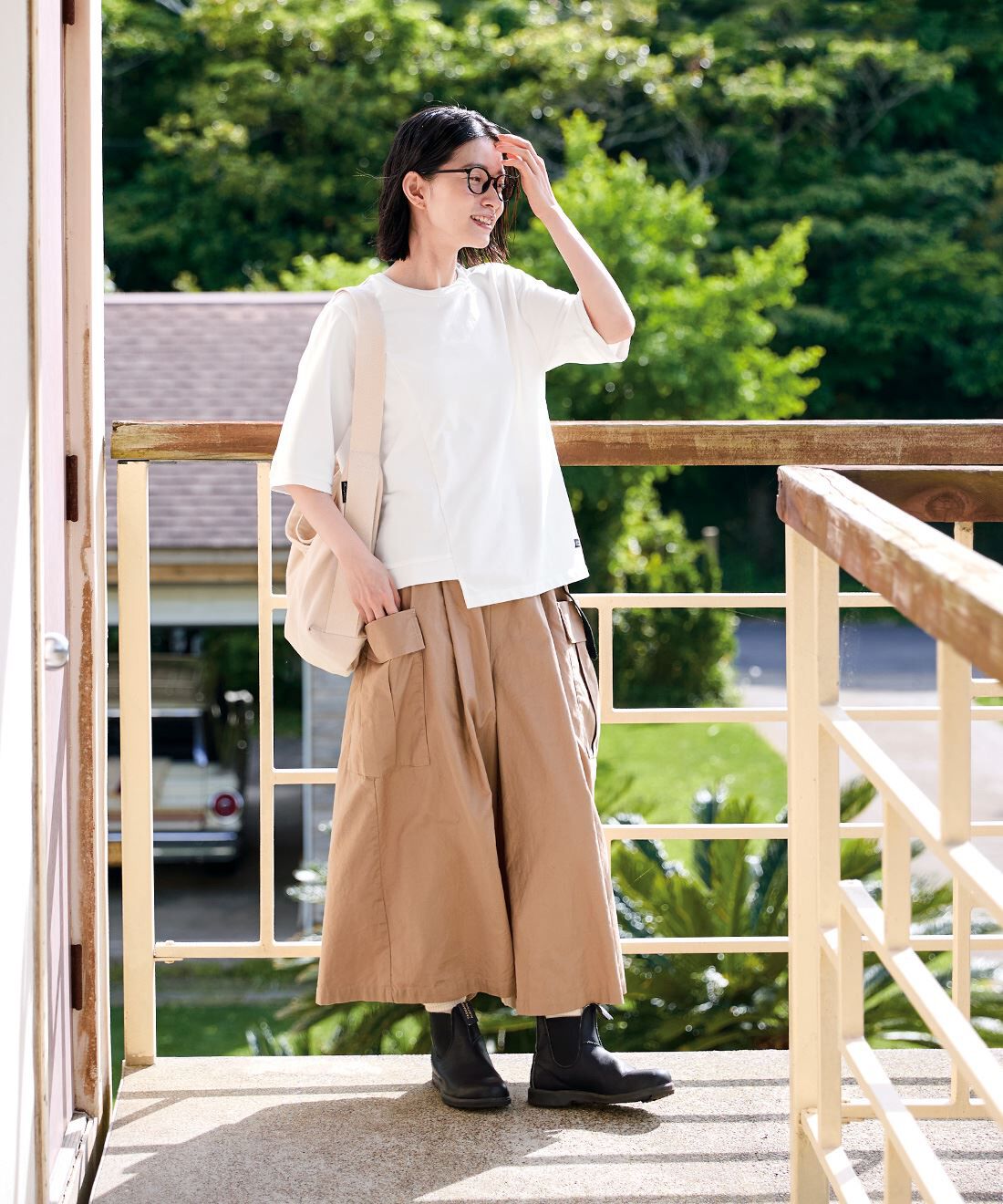 Sunny clouds|サニークラウズズレてるＴトップス〈レディース〉とサニークラウズアウトドアキュロ〈レディース〉ベーのコーディネート