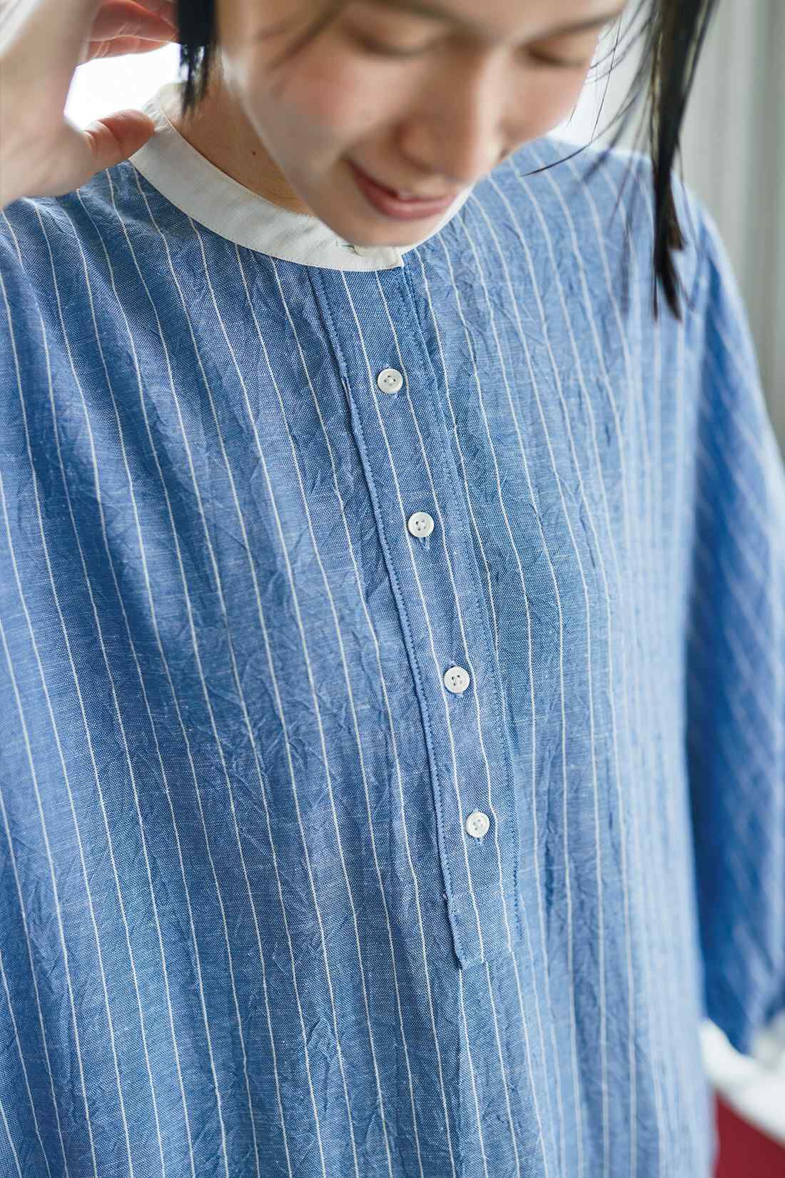 Sunny clouds|サニークラウズ シワっとストライプワンピース〈レディース〉|工場となんども相談したこだわりのシワ加工生地。