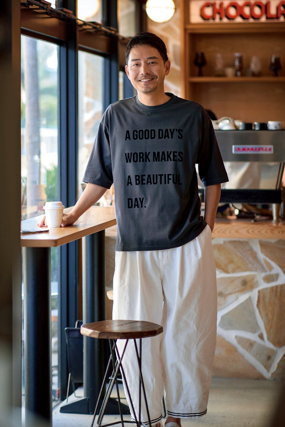 Sunny clouds［サニークラウズ］|サニークラウズ　ビューティフルデイTシャツの会〈メンズ〉|身長184cm/トップスLサイズ/ボトムスLサイズ