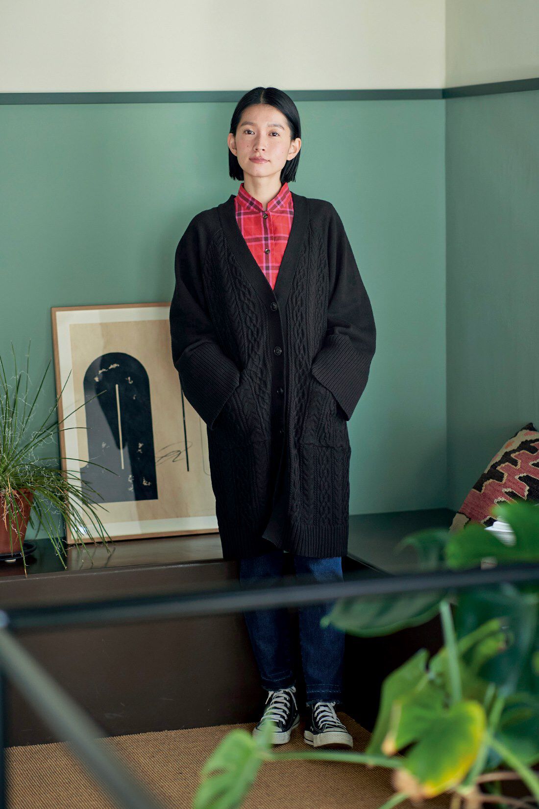 Sunny clouds|サニークラウズ 赤いチェックシャツ〈レディース〉|身長162cm/トップスMサイズ/ボトムスMサイズ