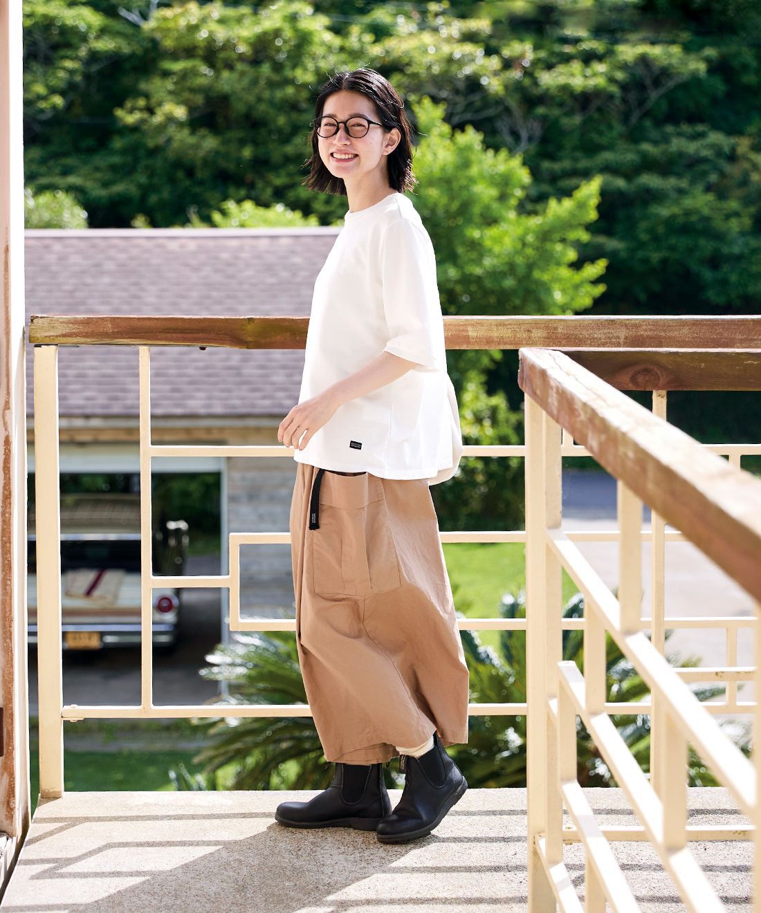 Sunny clouds|サニークラウズズレてるＴトップス〈レディース〉とサニークラウズアウトドアキュロ〈レディース〉ベーのコーディネート