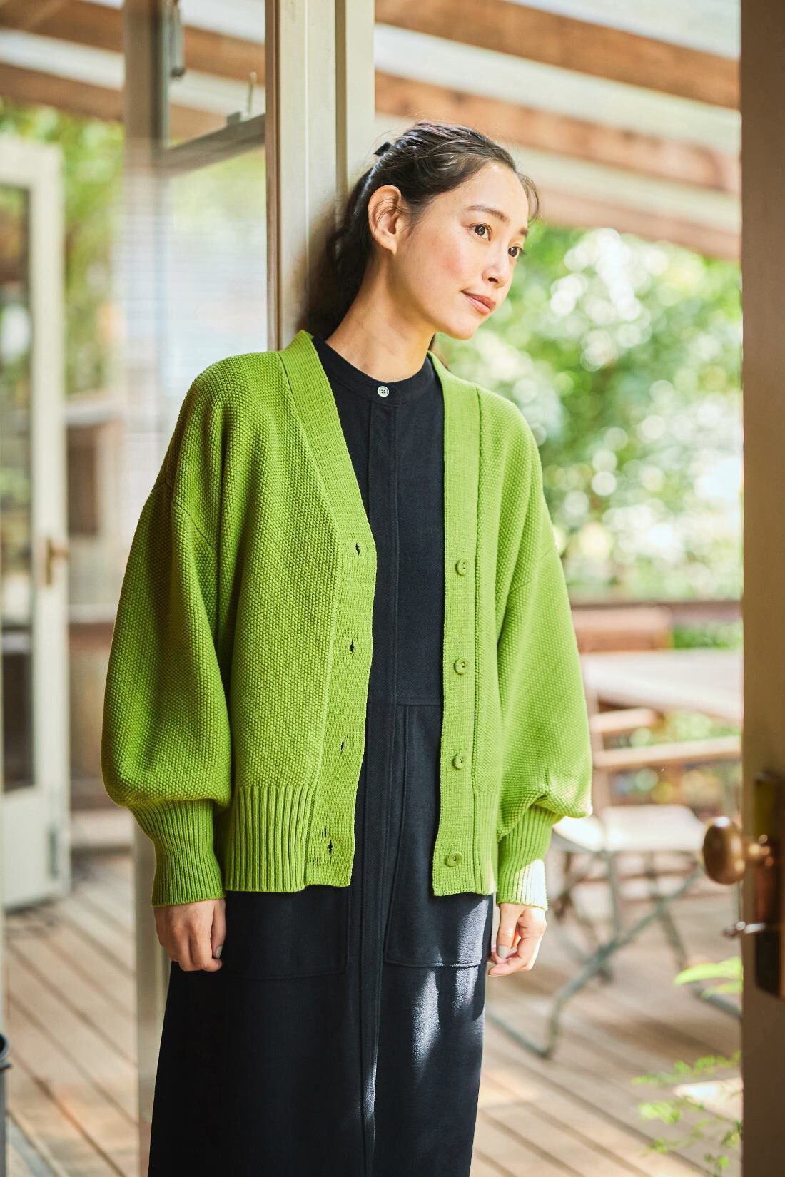 and myera|and myera 鹿の子編みのカーディガン〈黄緑色〉