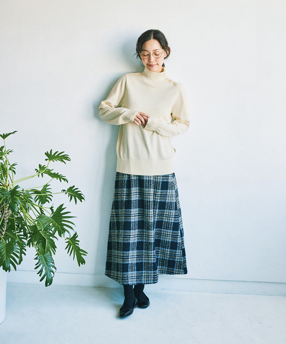 and myera［アンドマイラ］|ヴィンテージ チェック スカート ネイビーのコーディネート