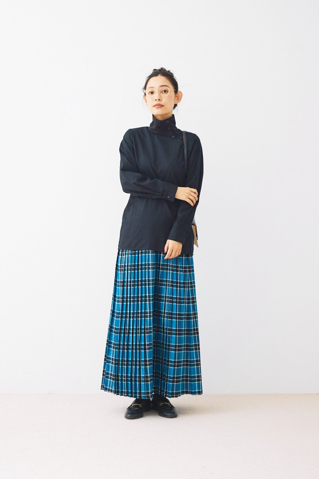 and myera|ロングプリーツチェックスカート〈ブルー〉のコーディネート