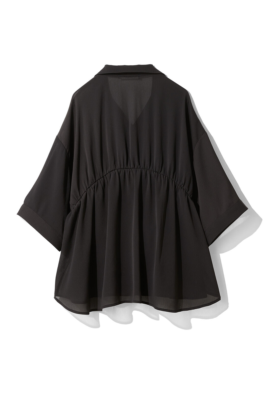 DRECO by IEDIT|【3～10日でお届け】IEDIT[イディット]　接触冷感素材で快適 ギャザーハーフスリーブシャツ〈ブラック〉|BACK