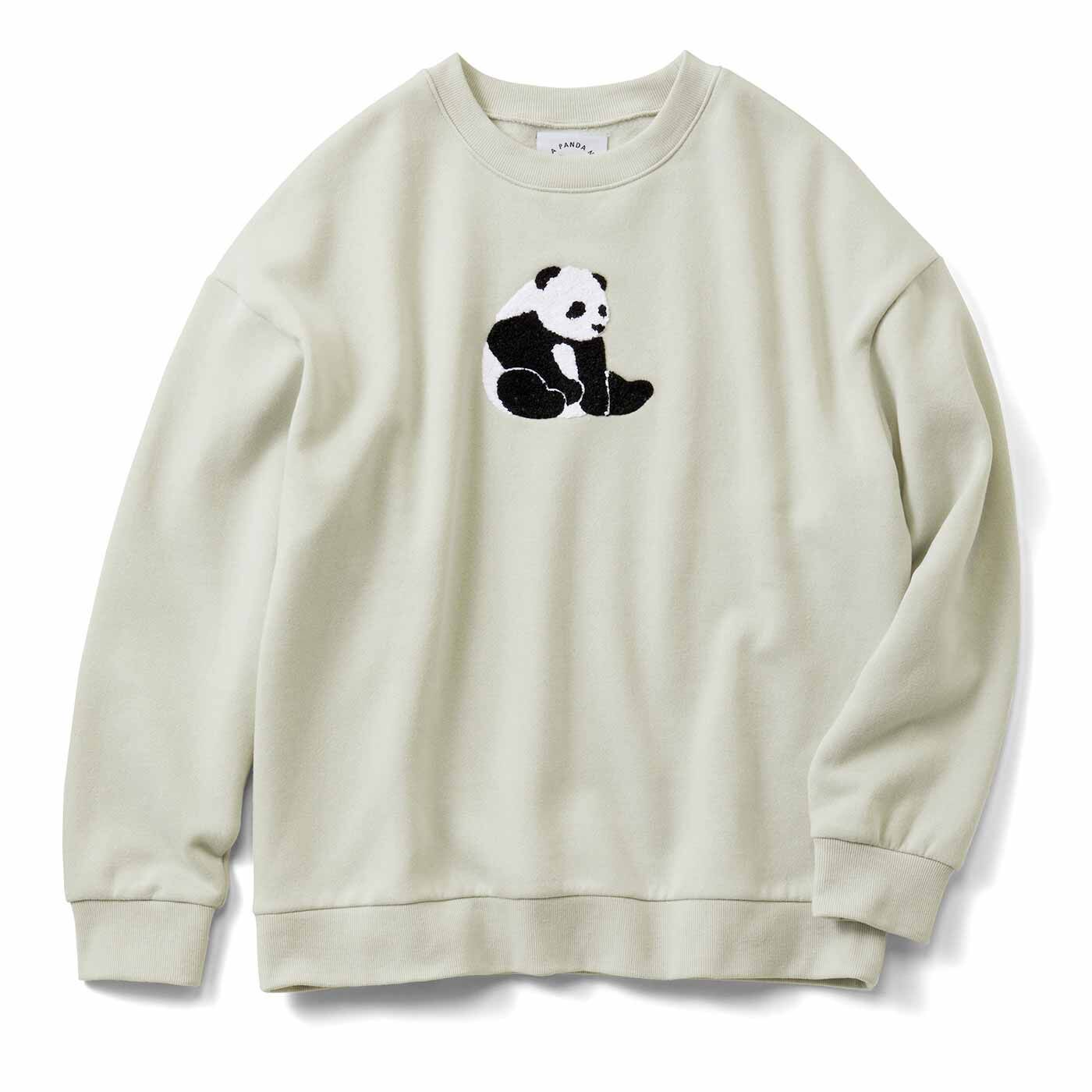 YOU+MORE!|YOU＋MORE！ パンダ大好き もこもこ刺しゅう裏起毛トレーナー〈スモーキーミント〉