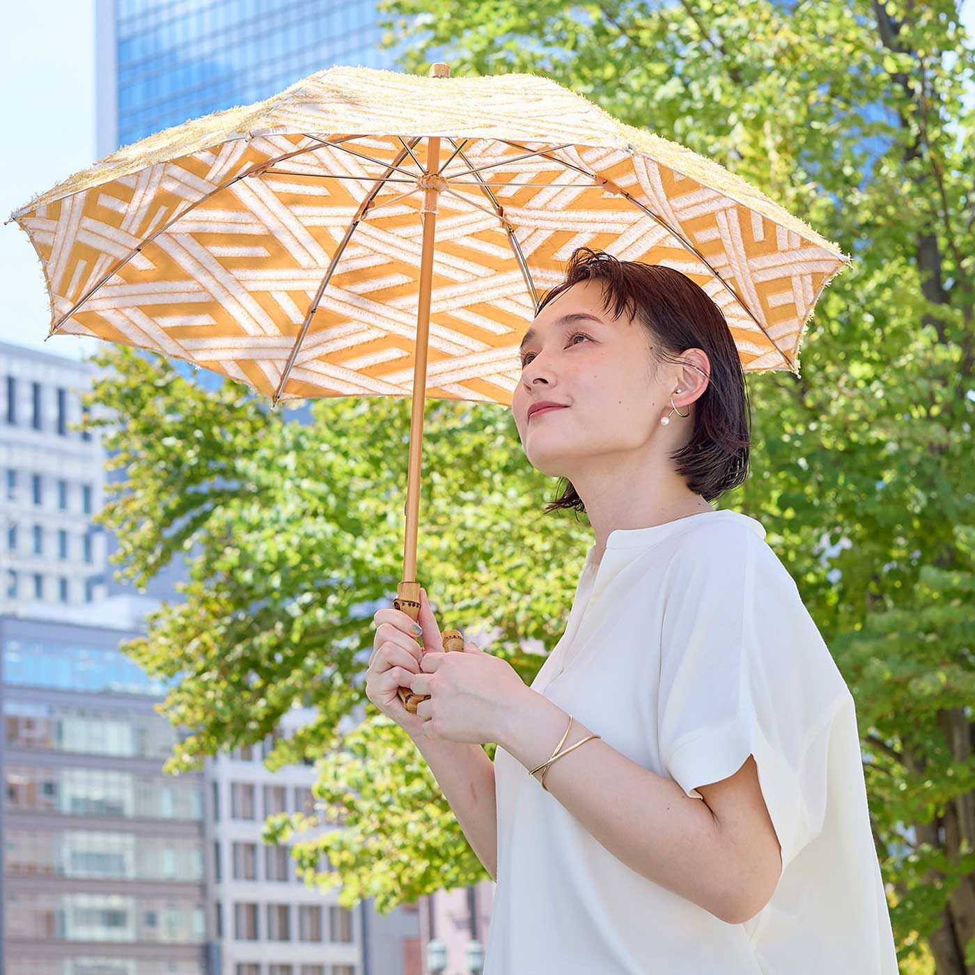 SeeMONO[シーモノ］|播州織のジャカード生地で仕立てた　晴雨兼用傘〈菱模様イエロー〉