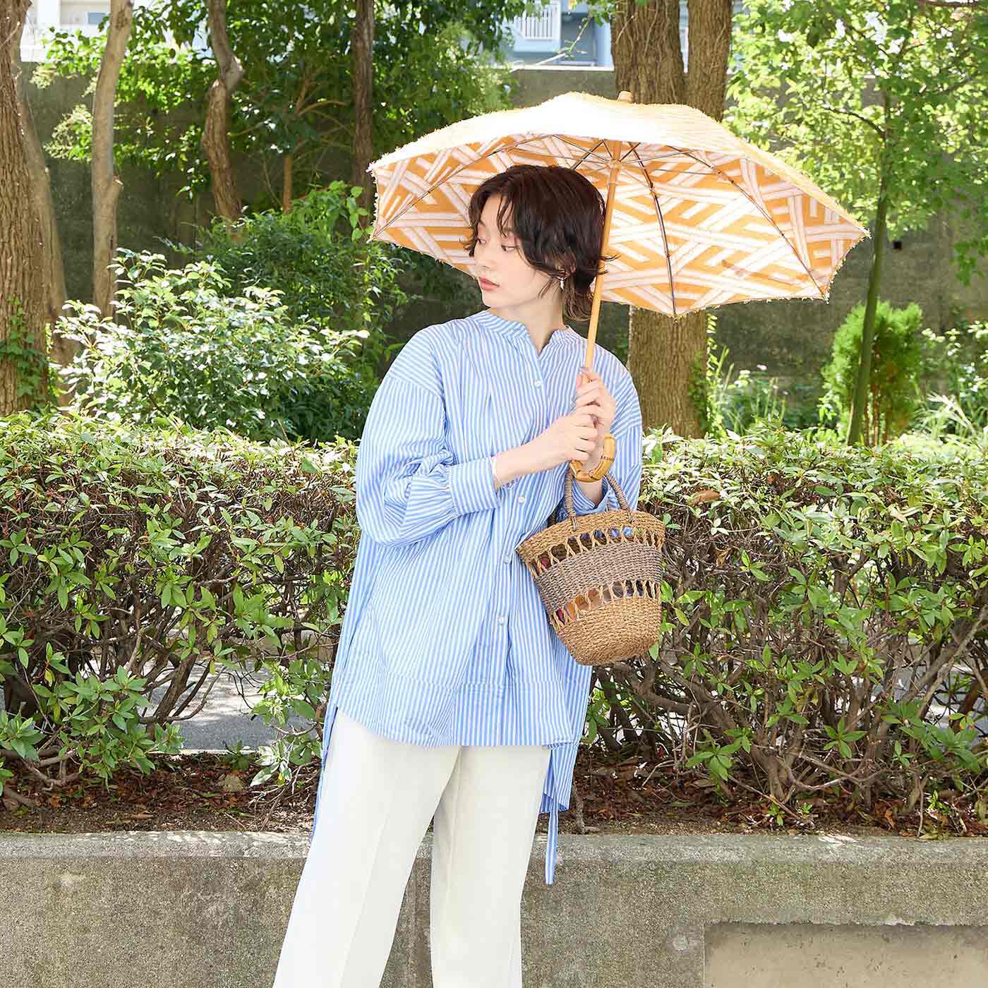SeeMONO[シーモノ］|播州織のジャカード生地で仕立てた　晴雨兼用傘〈菱模様イエロー〉