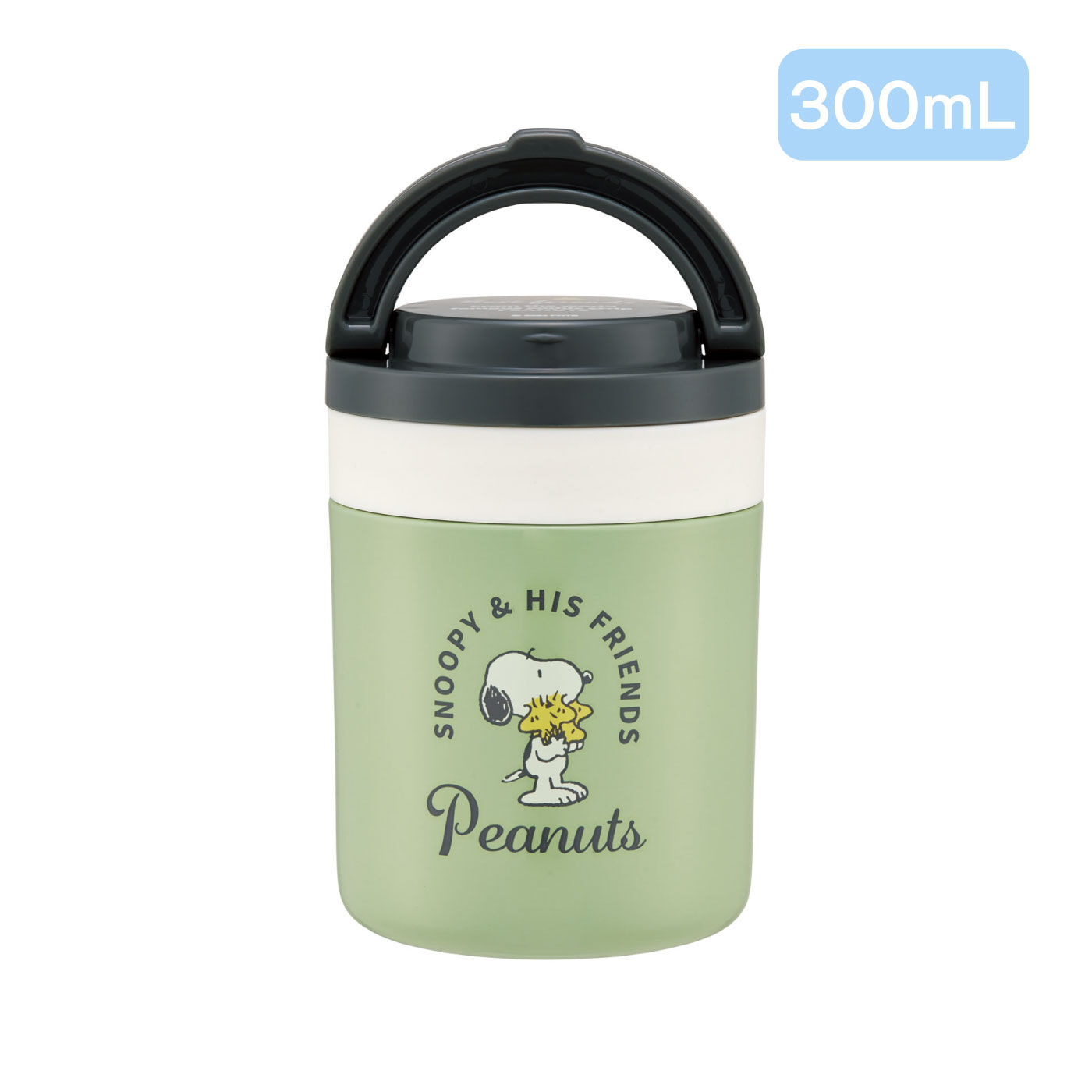 FELISSIMO PARTNERS|折りたたみハンドル付き　真空二重構造保温・保冷デリカポット　スヌーピーバッジ〈３００ｍＬ〉