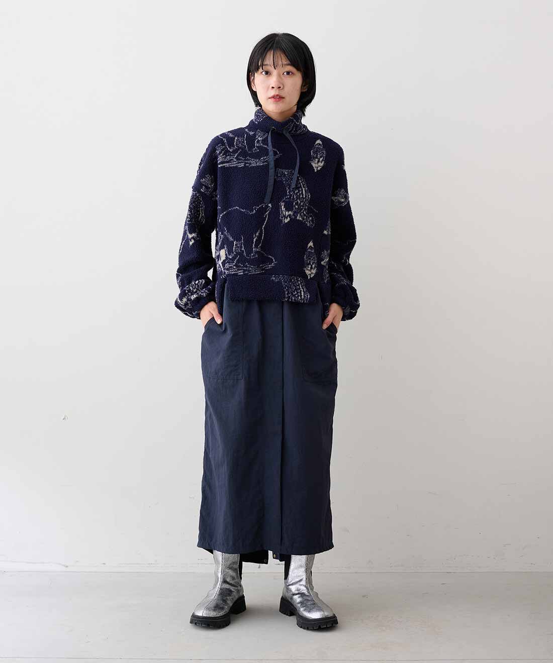 MEDE19F|MEDE19F　シルバー レザー調トラックブーツ〈シルバー〉のコーディネート