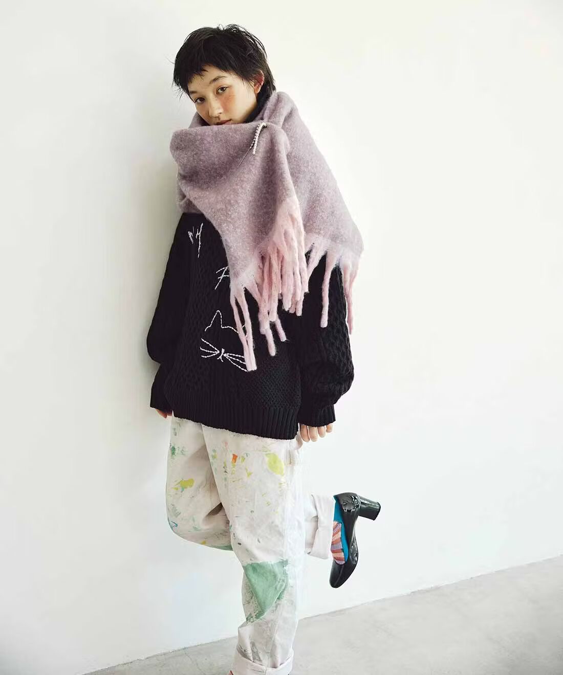 MEDE19F|刺繍入りアランニットタートルのコーディネート