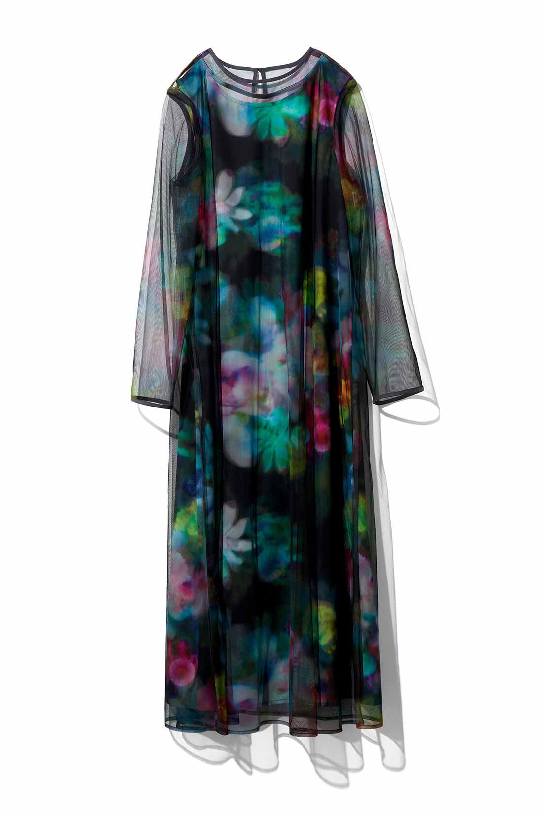 MEDE19F [メデ・ジュウキュウ]|MEDE19F　花柄のプリントを重ねたシアードレス〈ブラック〉