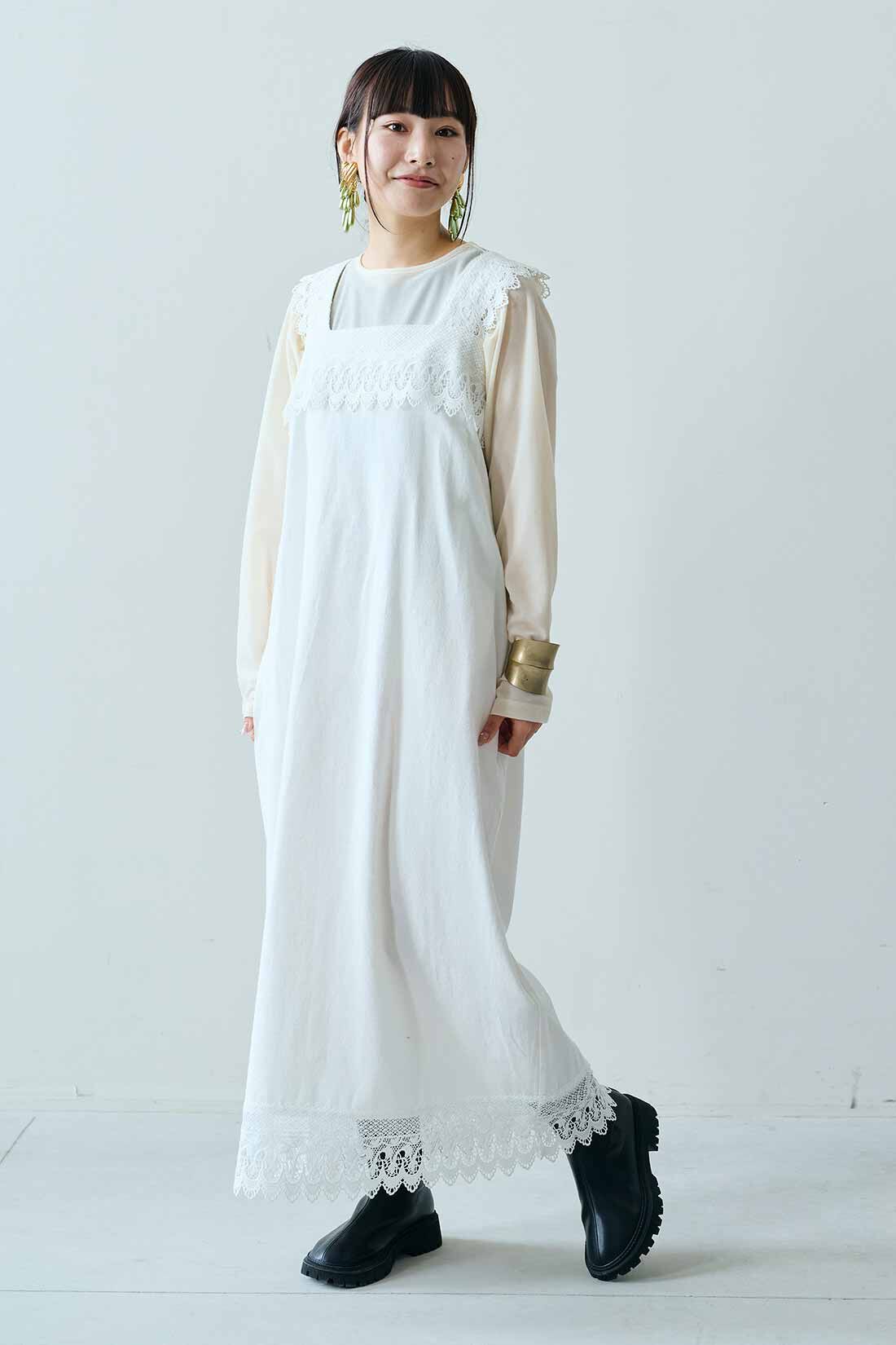 MEDE19F [メデ・ジュウキュウ]|MEDE19F　Boutique888さんコラボ レース遣いワンピース〈オフホワイト〉|モデル身長：158cm　着用サイズ：M