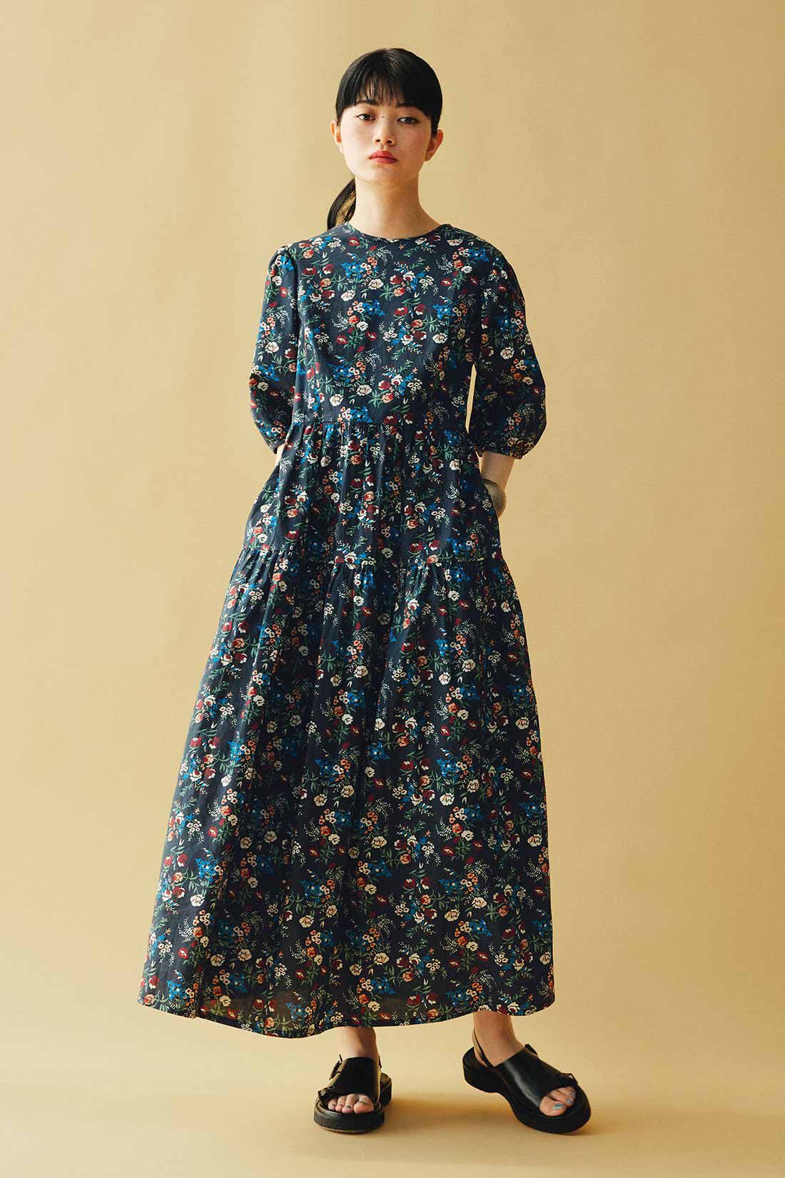 MEDE19F [メデ・ジュウキュウ]|MEDE19F　ミュルーズモダン〈「ミュルーズ染織美術館」アーカイブコレクション〉プリントパフスリーブワンピース〈ブラック〉