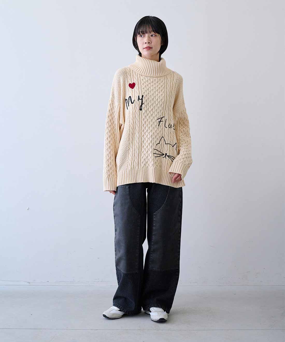 MEDE19F|合皮パッチ ダブルニーパンツ〈ブラック〉のコーディネート