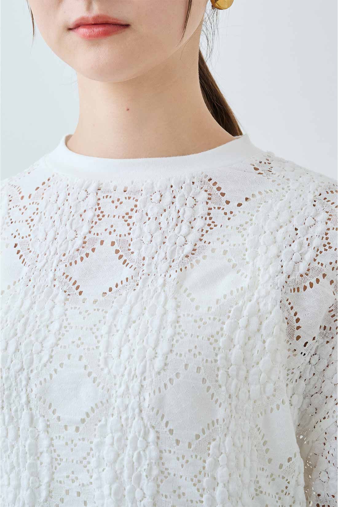 MEDE19F|MEDE19F　ストレッチレースの異素材切り替えTシャツ