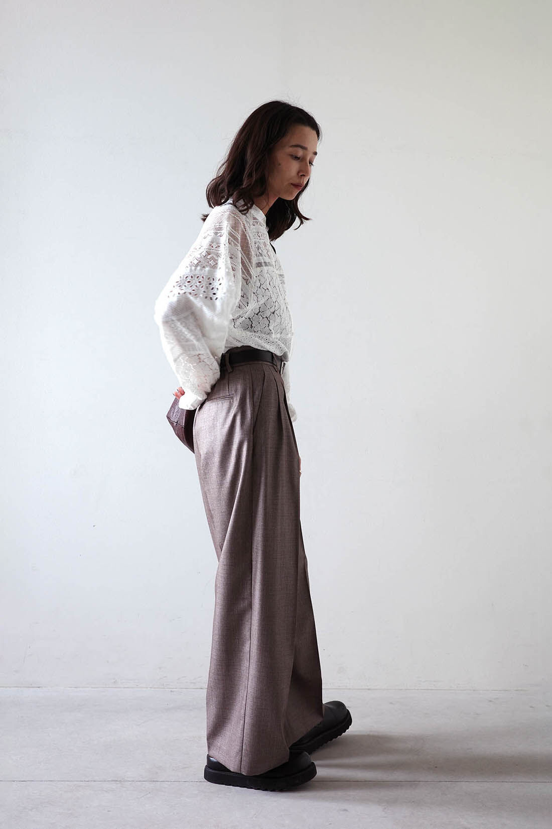 MEDE19F|MEDE19F パッチワークレースシャツ〈ホワイト〉のコーディネート|モデル身長：168cm Mサイズ着用