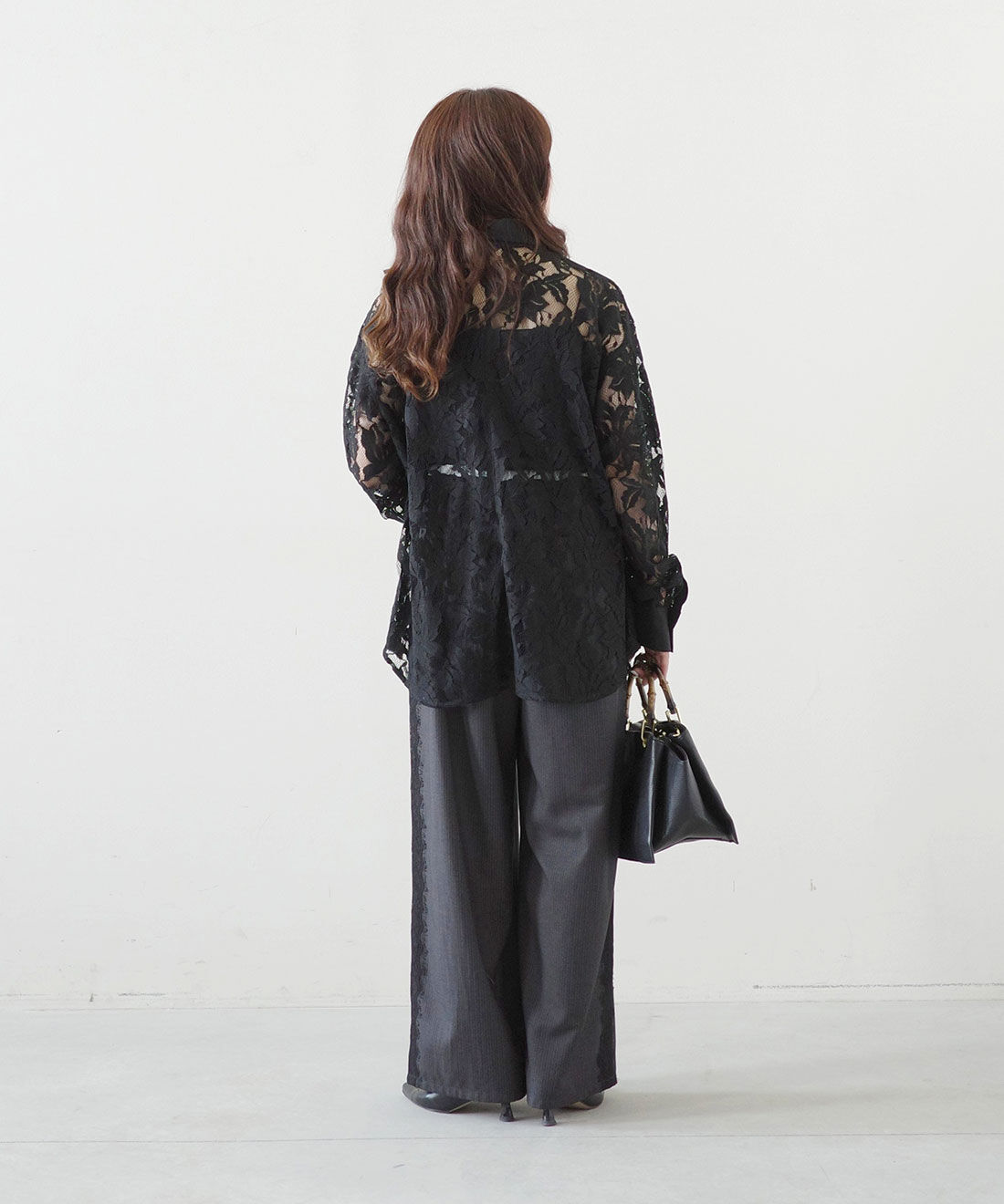 MEDE19F|レースドレスシャツのコーディネート|モデル身長： 156cm　Mサイズ着用