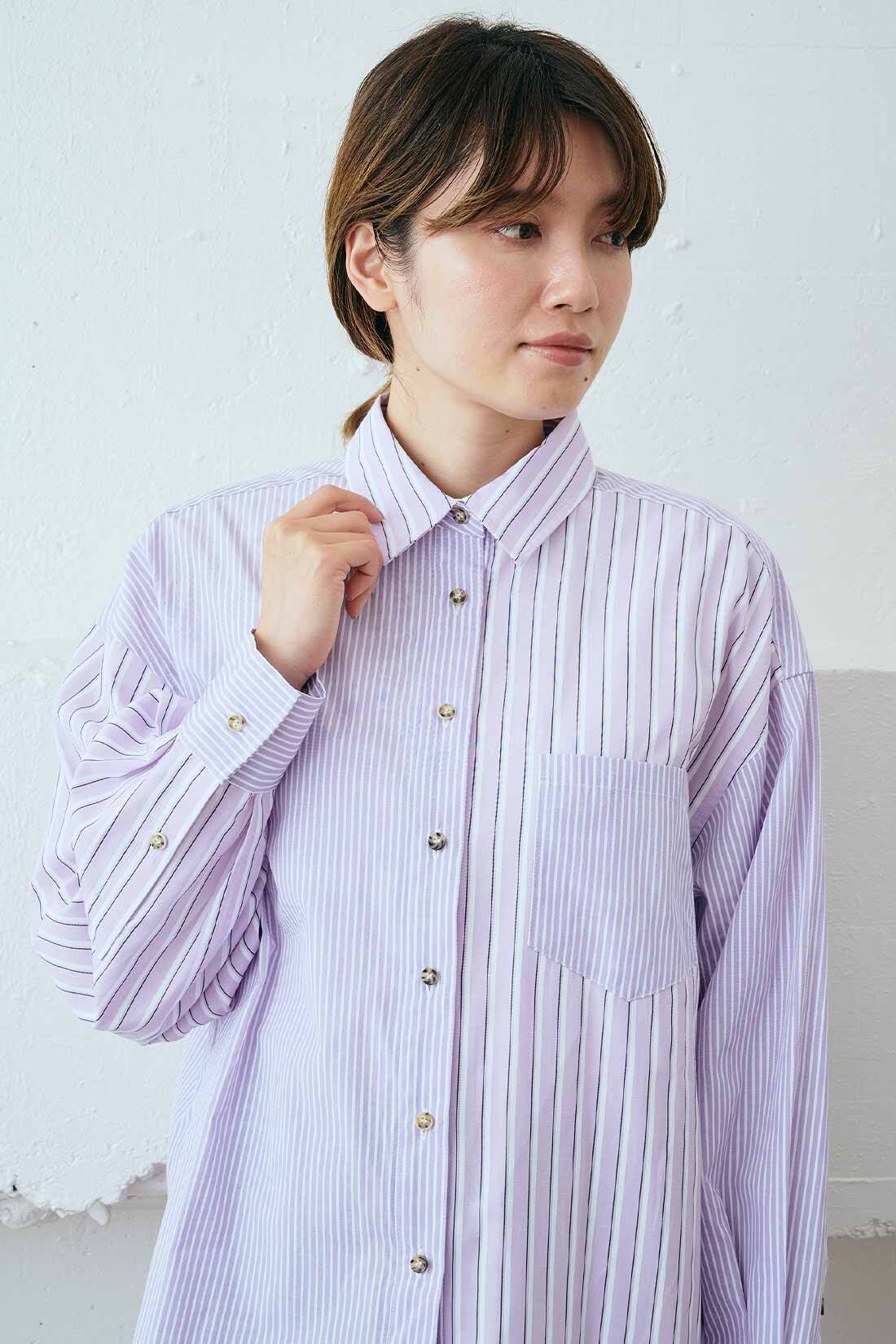 MEDE19F|MEDE19F　ミックスストライプシャツ〈ブルー〉