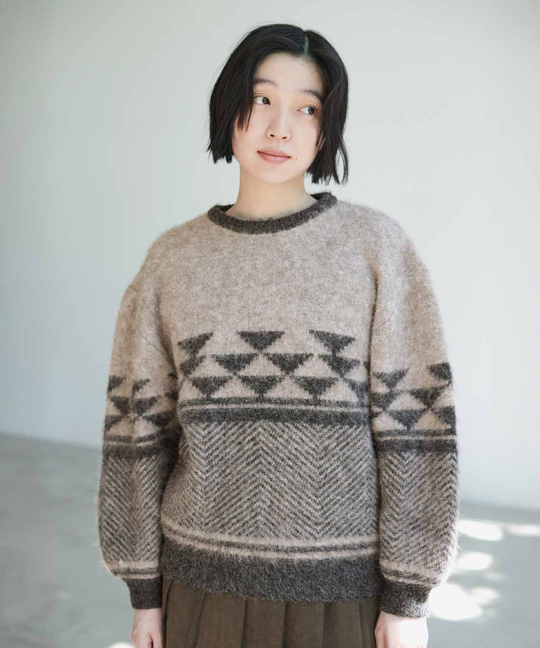 THREE FIFTY STANDARD|THREE FIFTY STANDARD　ふんわりジャカードニットセーター〈ブラウンベージュ〉