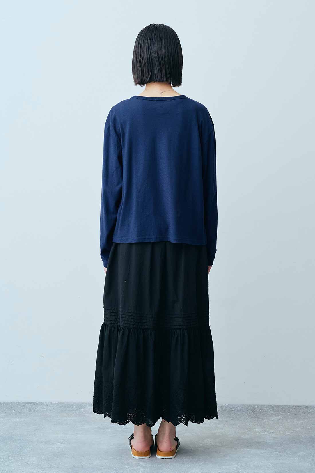 THREE FIFTY STANDARD|コットンレース スカート〈ブラック〉のコーディネート|モデル身長：163cm 着用サイズ：M