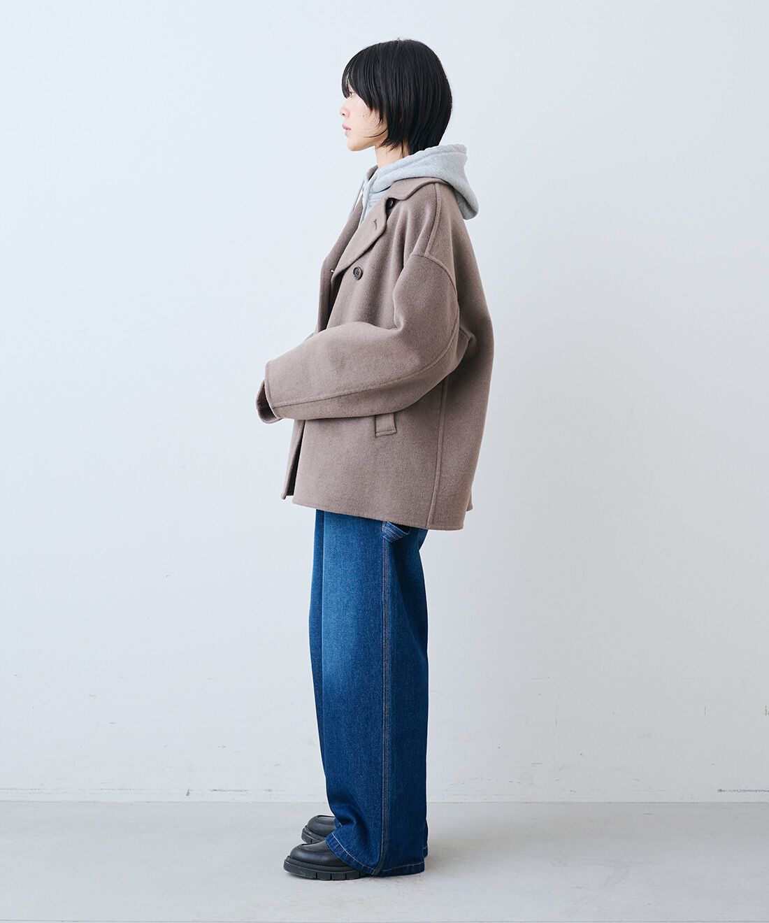 THREE FIFTY STANDARD［スリーフィフティースタンダード］|トンプキン裏毛スウェット パーカー〈杢グレー〉と11.5oz デニムのペインター パンツのコーディネート