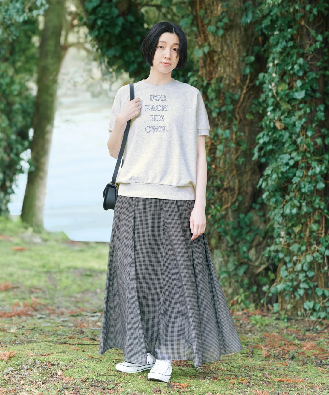 THREE FIFTY STANDARD|モノトーンチェック フレアースカート 〈ブラック×グレー〉のコーディネート