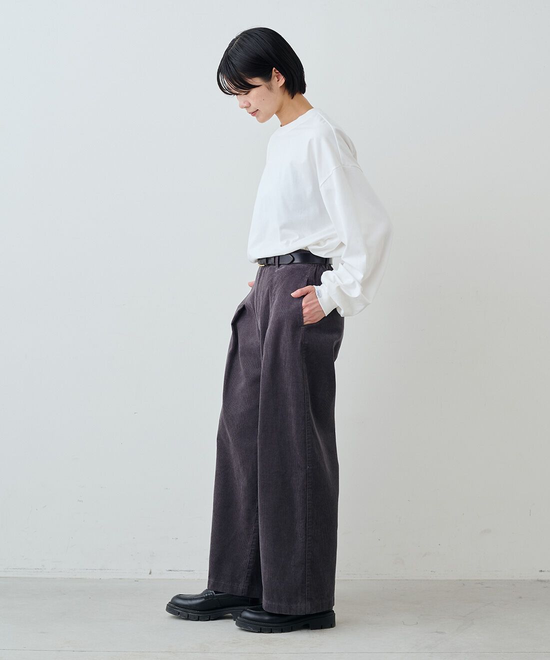 THREE FIFTY STANDARD|吸水速乾長袖Ｔシャツ　ＴＦＳのコーディネート|モデル身長：163cm 着用サイズ：M