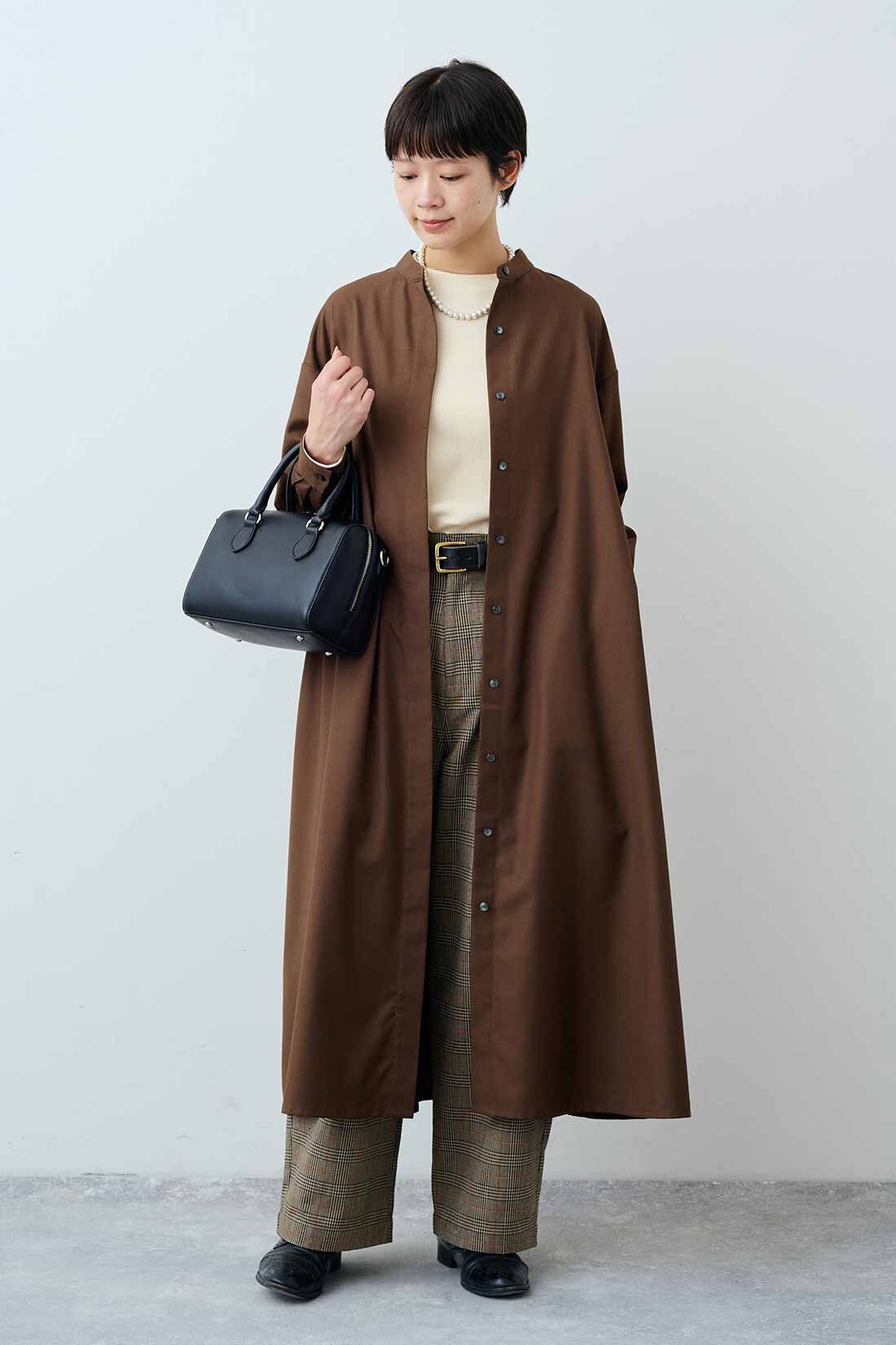 THREE FIFTY STANDARD|THREE FIFTY STANDARD　オレンジラインがポイントのグレンチェックパンツ|モデル身長：163cm　着用サイズ：M