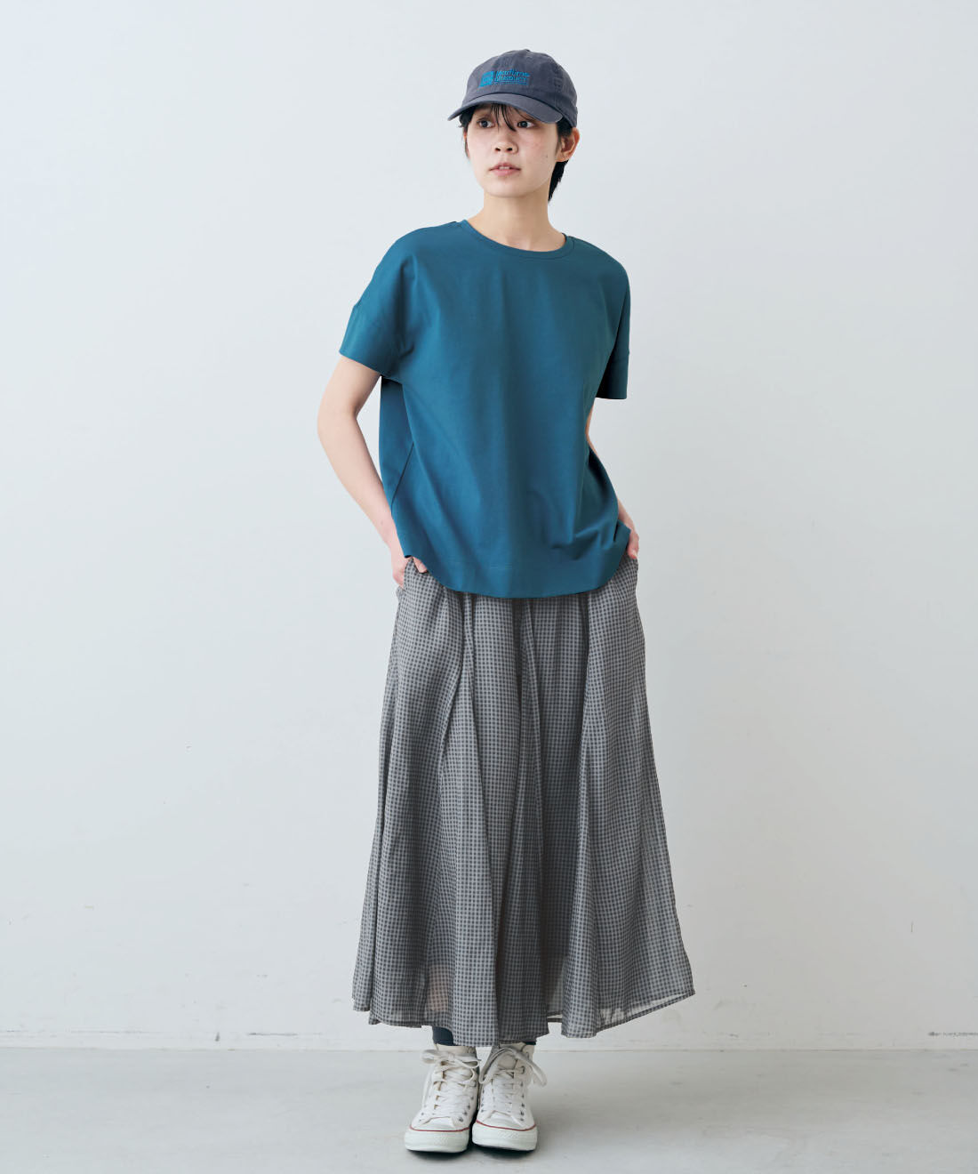 THREE FIFTY STANDARD|モノトーンチェック フレアースカート 〈ブラック×グレー〉のコーディネート