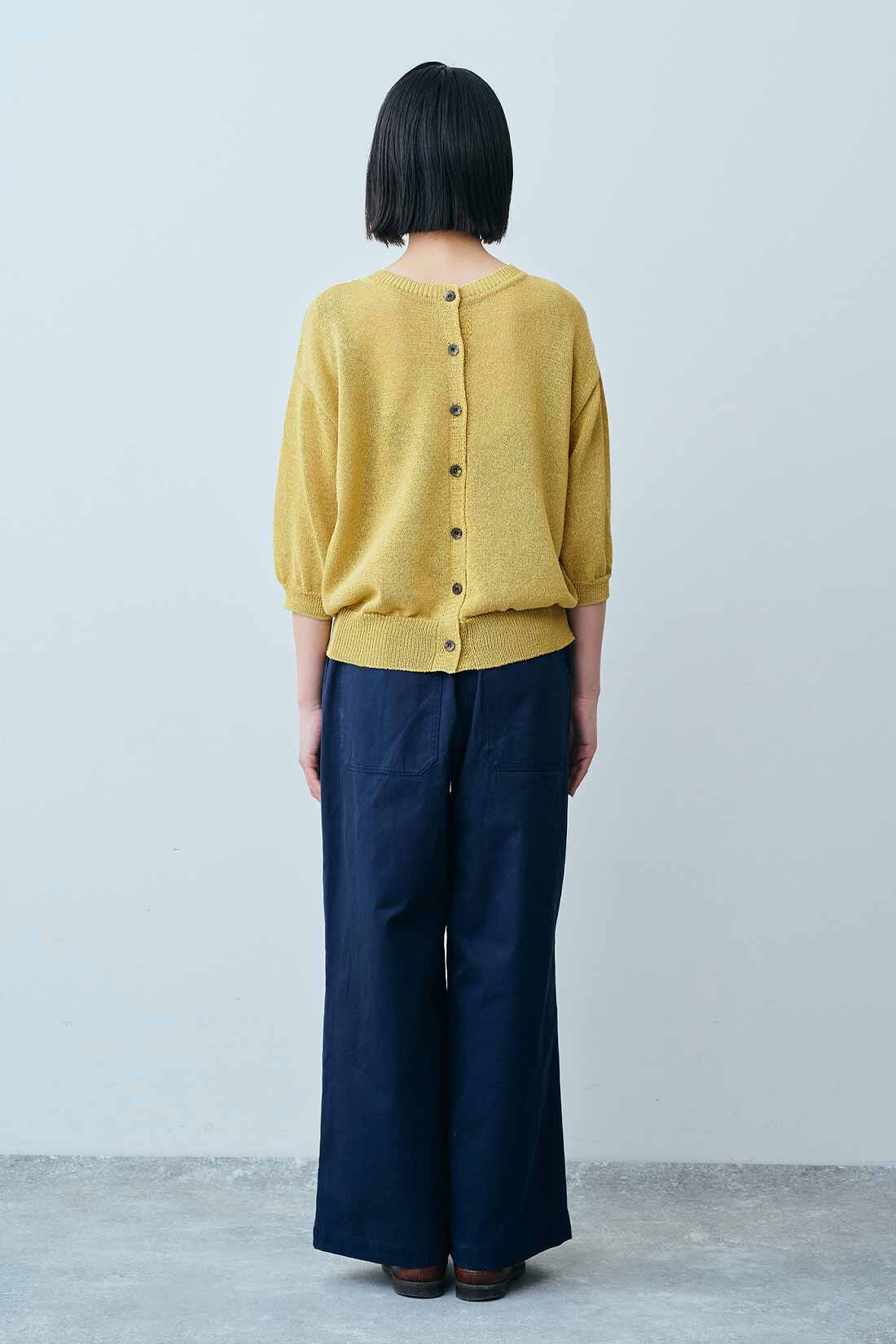 THREE FIFTY STANDARD|和紙混 2-WAY トップス〈マスタード〉のコーディネート|モデル身長：163cm 着用サイズ：M