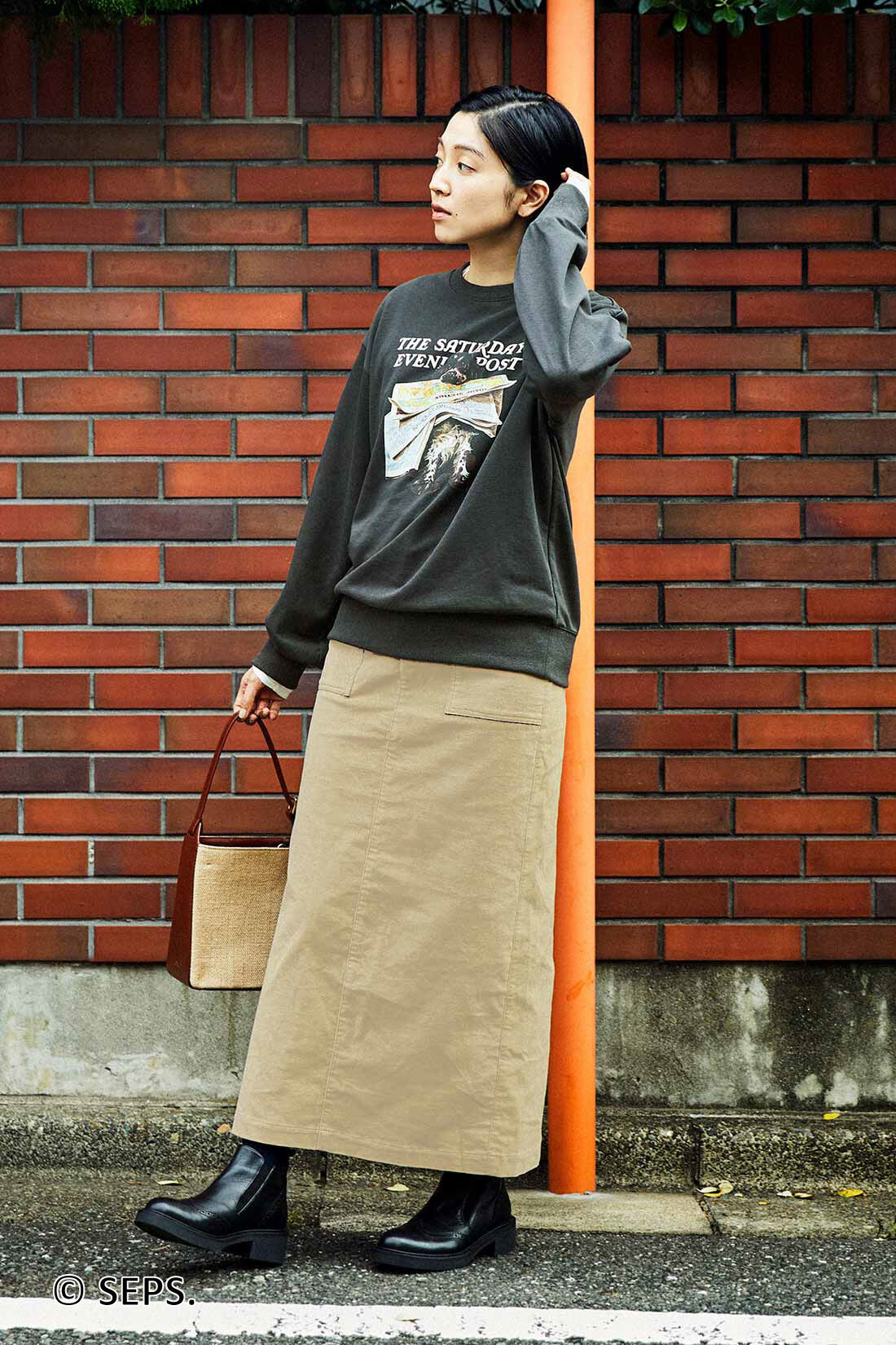 THREE FIFTY STANDARD［スリーフィフティースタンダード］|THREE FIFTY STANDARD すっきりIラインスカート〈ベージュ〉