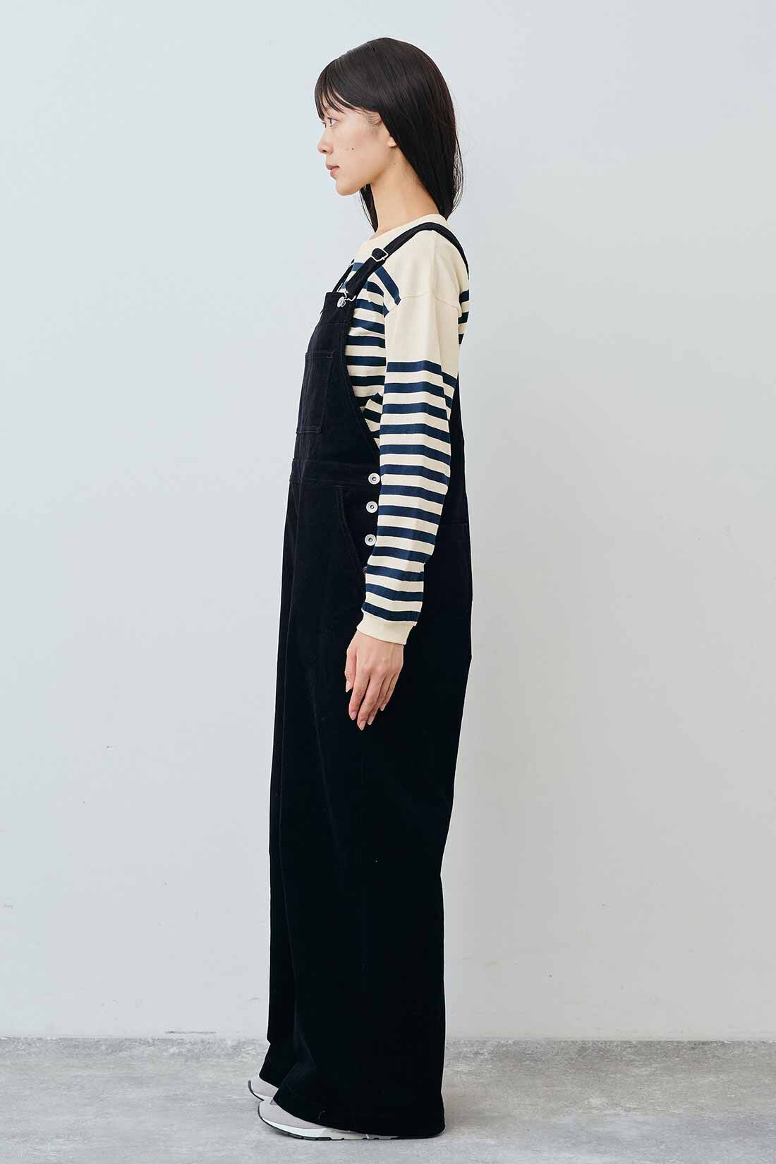 THREE FIFTY STANDARD|綿100％ クルーネックのパネルボーダーTシャツのコーディネート