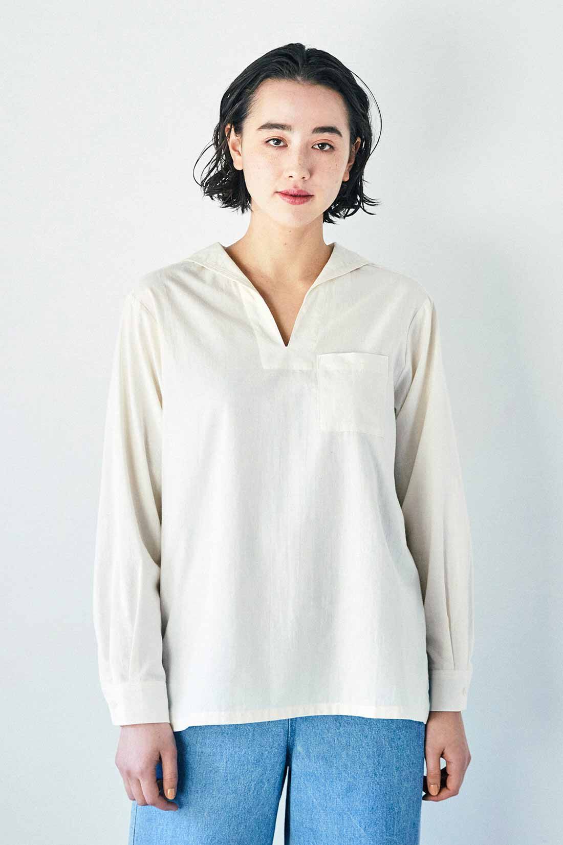 THREE FIFTY STANDARD|THREE FIFTY STANDARD 編集部と作った 小さめ衿のコットンセーラーシャツ〈キナリ〉