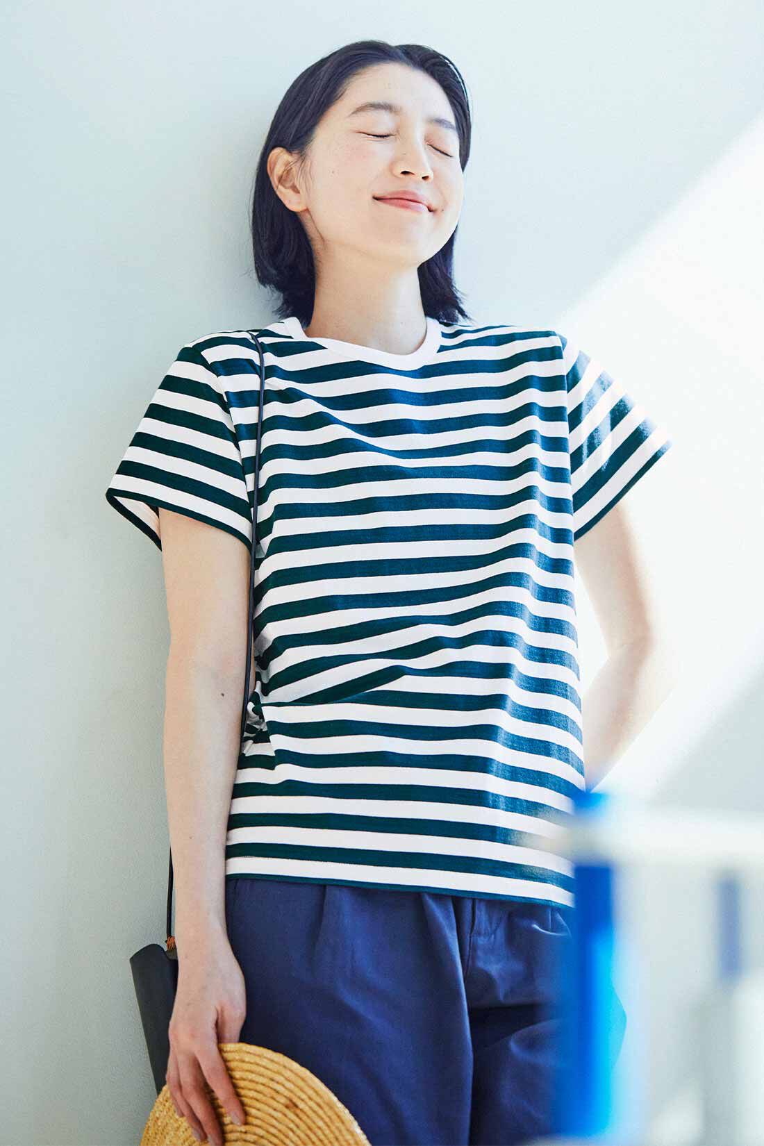 THREE FIFTY STANDARD|すっきりシルエット ボーダーＴシャツのコーディネート