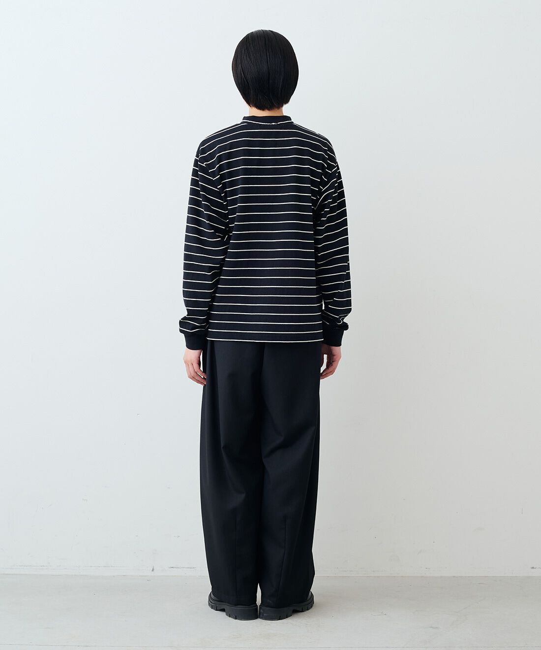 THREE FIFTY STANDARD|レトロなボーダーＴシャツ　ＴＦＳのコーディネート|モデル身長：163cm 着用サイズ：M