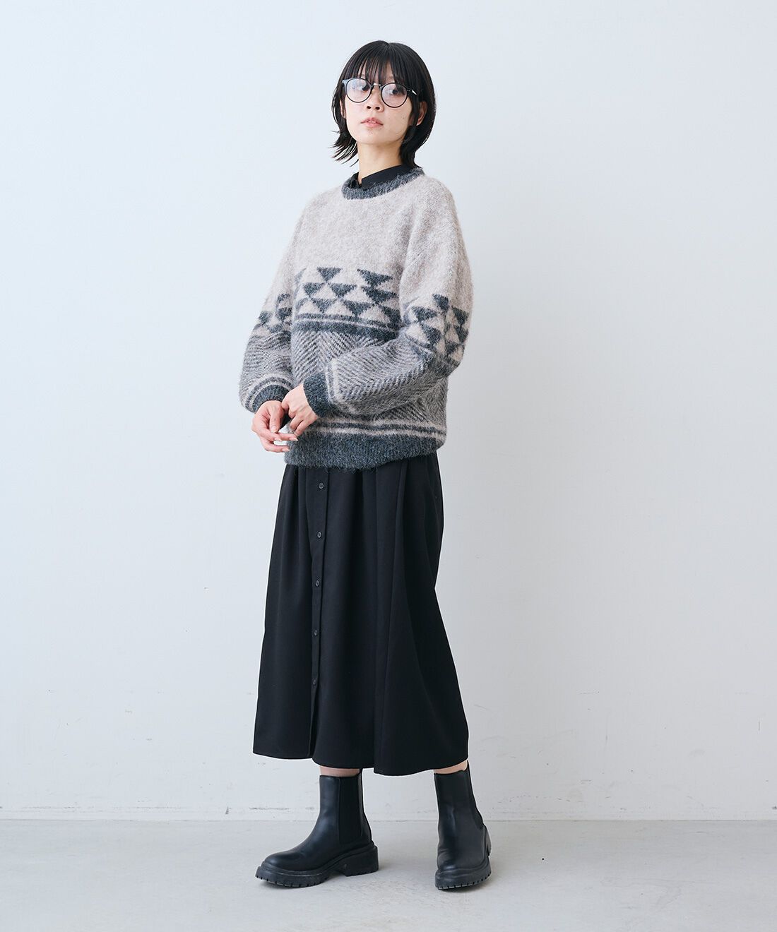 THREE FIFTY STANDARD|ウエストタックのブラック ワンピースのコーディネート