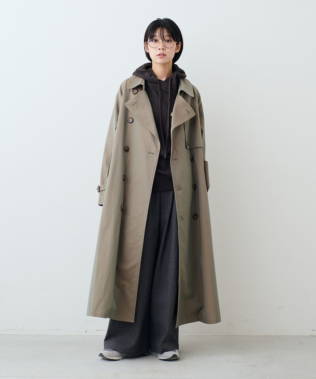 THREE FIFTY STANDARD|ＰＥＡＮＵＴＳフライングエースパーカーＴＦＳと千鳥格子のワイドタックパンツ　ＴＦＳのコーディネート|モデル身長：163cm 着用サイズ：M