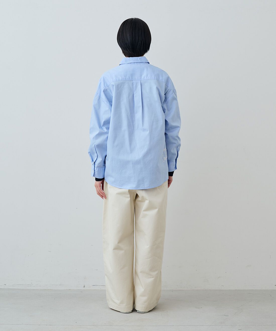 THREE FIFTY STANDARD|レトロなボーダーＴシャツ　ＴＦＳとワイドベイカーパンツＷＨ　ＴＦＳのコーディネート|モデル身長：163cm 着用サイズ：M