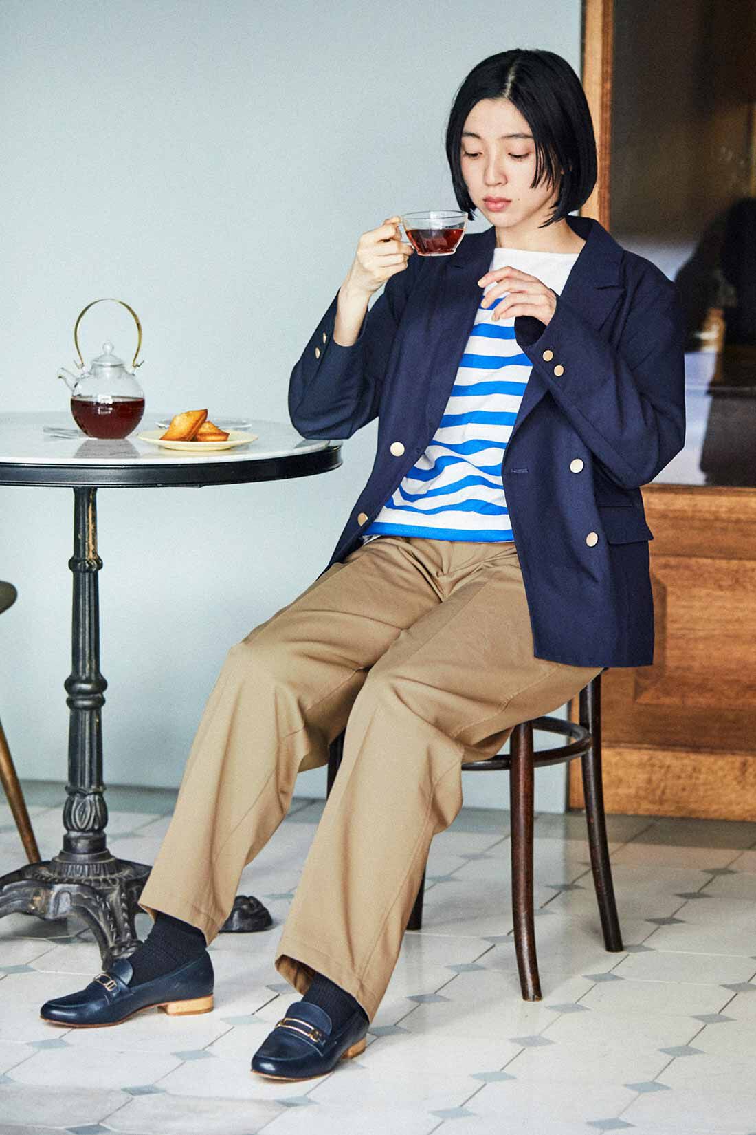 THREE FIFTY STANDARD|ダブルフロントジャケットＮＶ　ＴＦＳとパネルボーダーＴシャツ　ＴＦＳのコーディネート