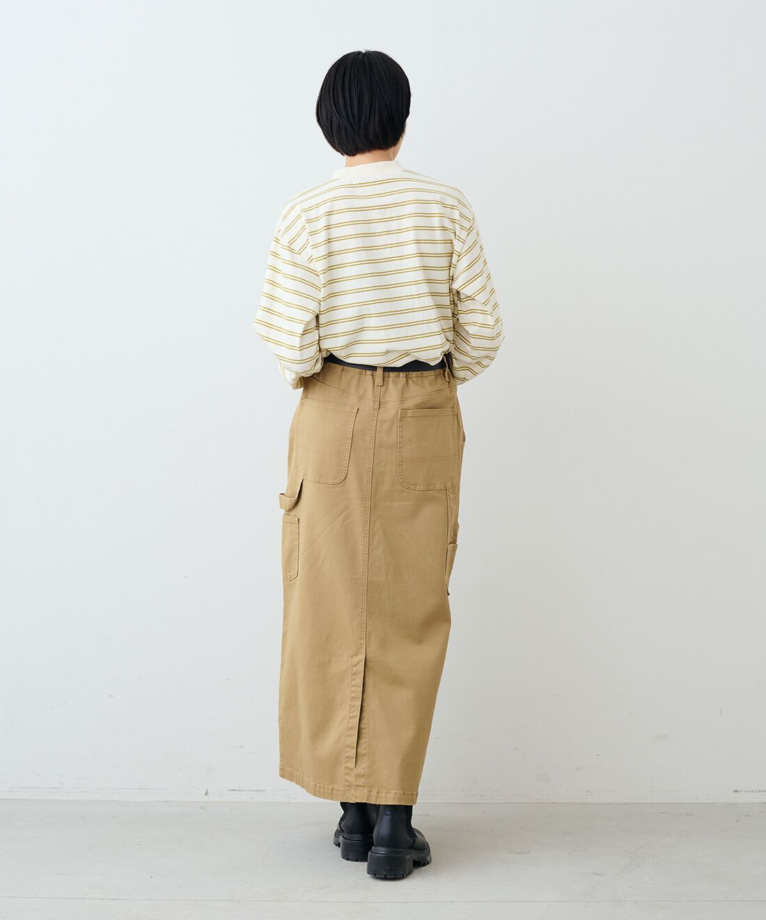 THREE FIFTY STANDARD|レトロなボーダーTシャツ　のコーディネート|モデル身長：163cm 着用サイズ：M