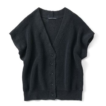 THREE FIFTY STANDARD［スリーフィフティースタンダード］ | 日本製 和紙混 ニットベスト カーディガン 〈ブラック〉