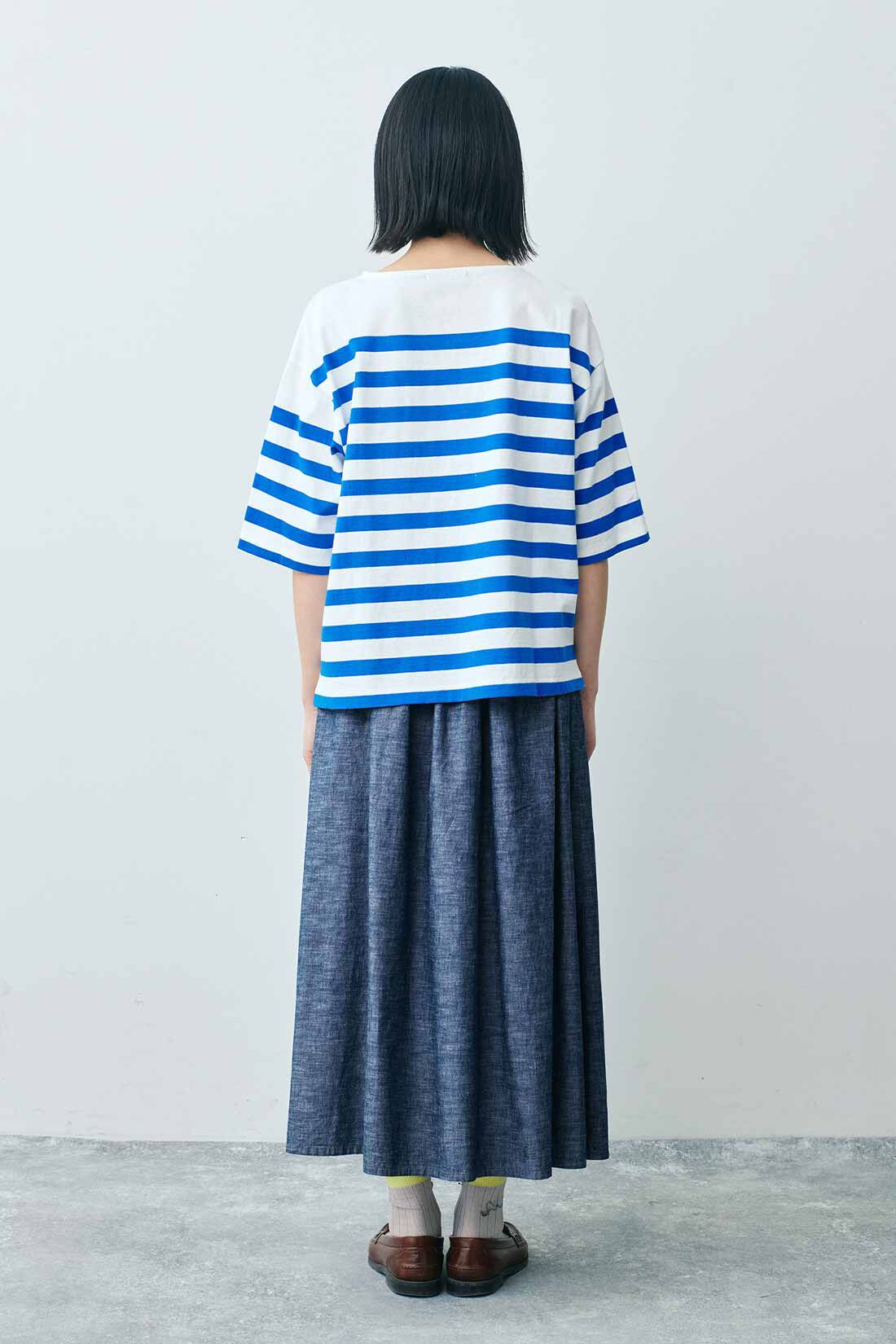 THREE FIFTY STANDARD|パネルボーダーＴシャツ　ＴＦＳのコーディネート|モデル身長：163cm 着用サイズ：M