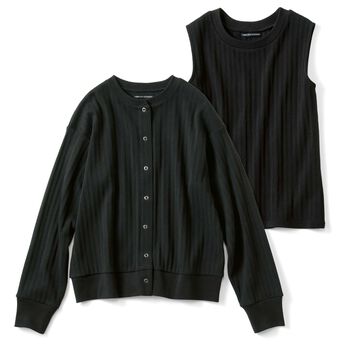 THREE FIFTY STANDARD［スリーフィフティースタンダード］ | 針抜きテレコのカットソーアンサンブル〈ブラック〉