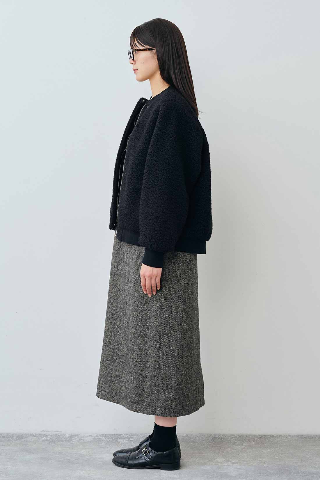 THREE FIFTY STANDARD［スリーフィフティースタンダード］|ボアジップアップブルゾン〈ブラック〉とシアークルーネックロングＴシャツ　ＴＦＳのコーディネート