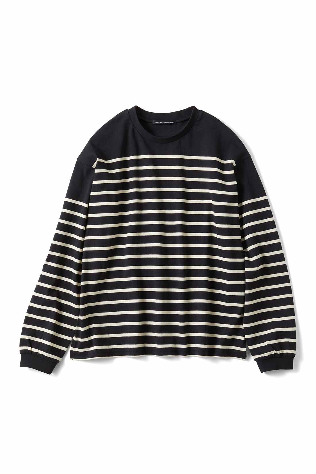 THREE FIFTY STANDARD［スリーフィフティースタンダード］|THREE FIFTY STANDARD クルーネックのパネルボーダーTシャツの会|ブラック×ライトベージュ