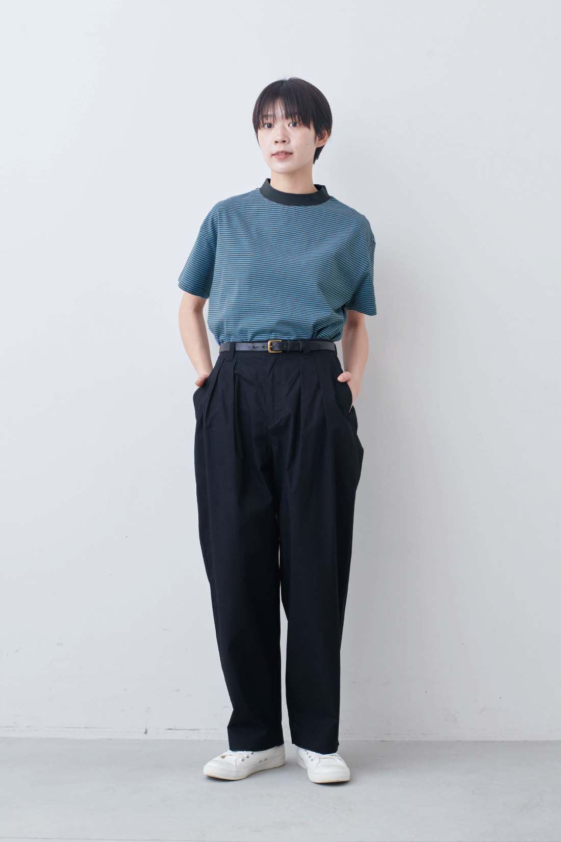 THREE FIFTY STANDARD［スリーフィフティースタンダード］|THREE FIFTY STANDARD　こだわりボーダーTシャツの会|モデル身長：163cm　着用サイズ：M