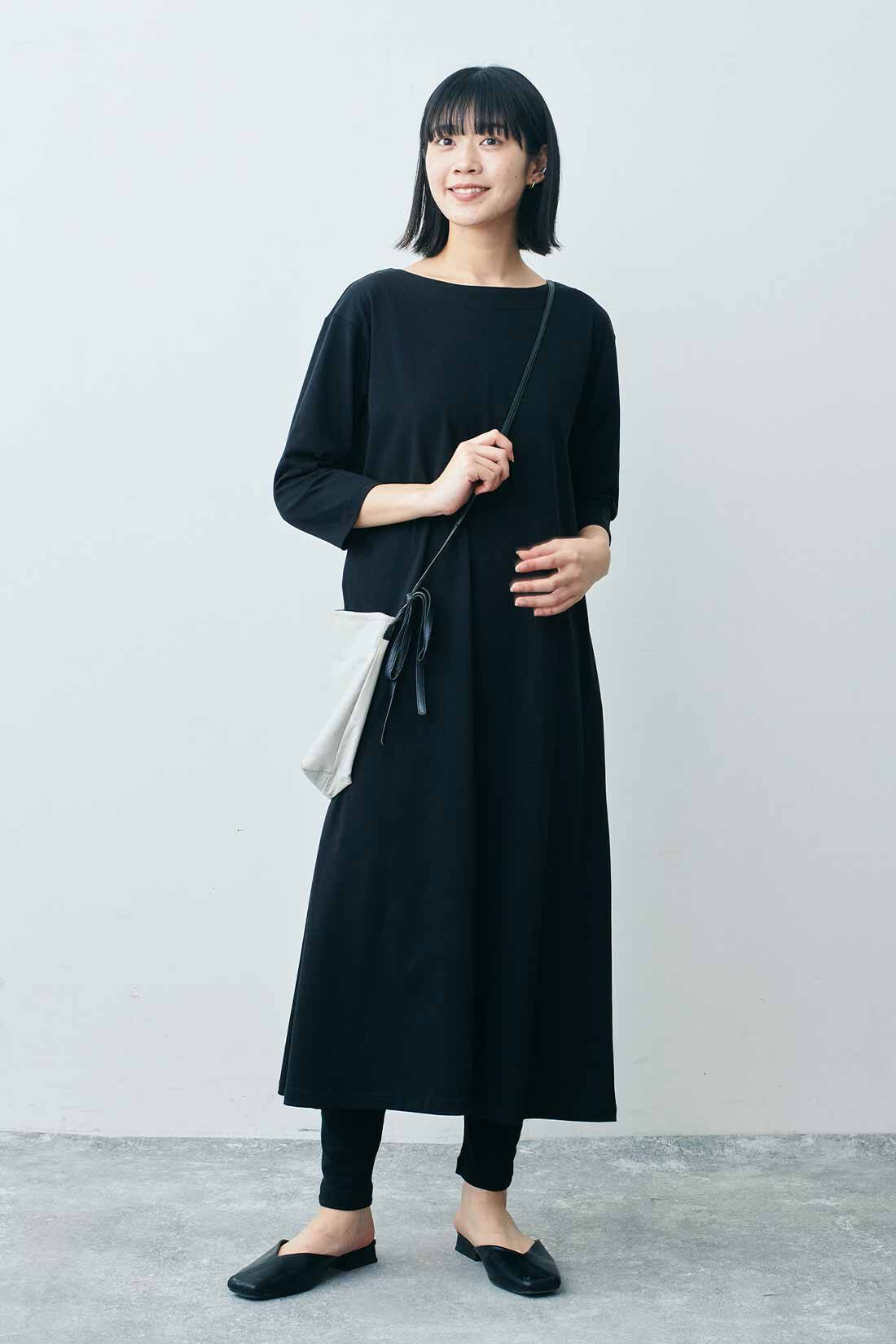 THREE FIFTY STANDARD|THREE FIFTY STANDARD やわらかな風合いのフライス編みレギンスの会|モデル身長：163cm 着用サイズ：M