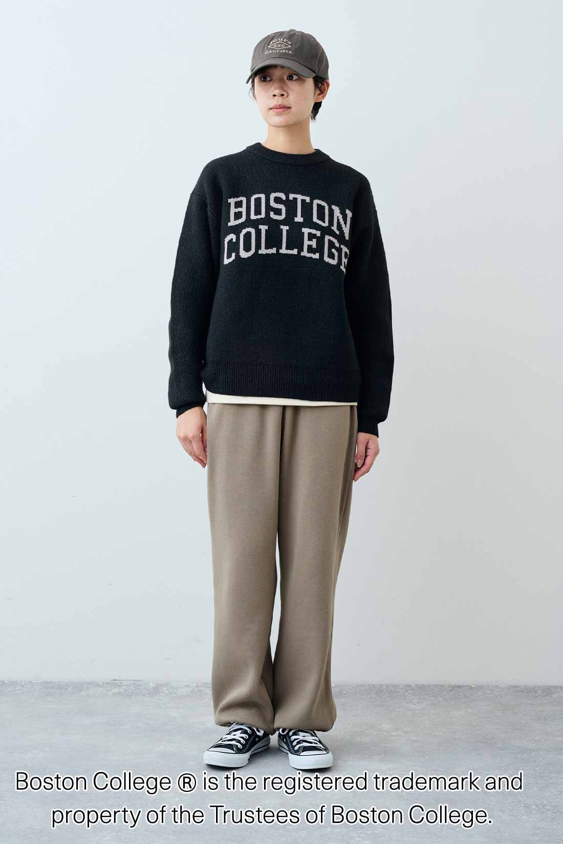 THREE FIFTY STANDARD|別注カレッジロゴセーター〈ブラック〉と裏起毛カットソーパンツの会のコーディネート|モデル身長：163cm 着用サイズ：M