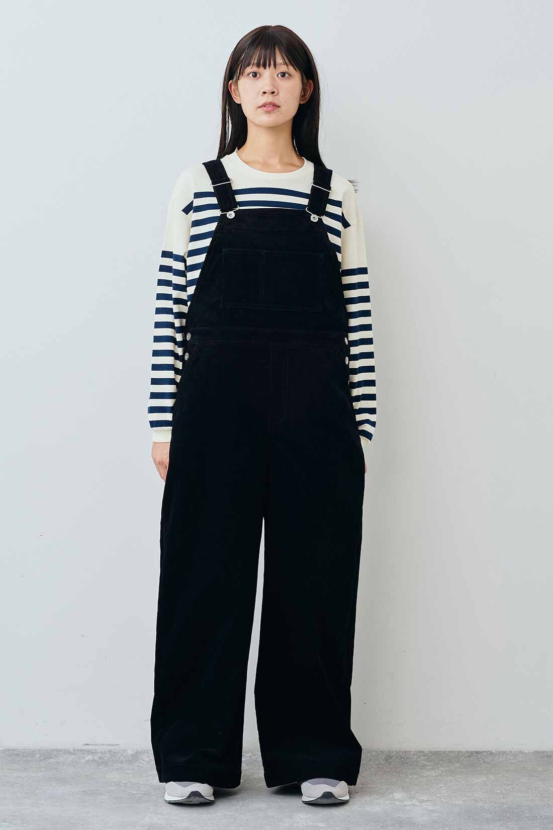 THREE FIFTY STANDARD|綿100％ クルーネックのパネルボーダーTシャツのコーディネート